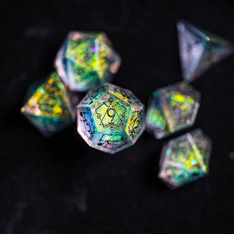 URWizards Dnd Resin Aurora Glitter Engraved Dice Set Astrology Style - Urwizards