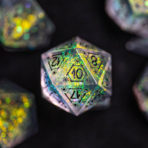 URWizards Dnd Resin Aurora Glitter Engraved Dice Set Astrology Style - Urwizards