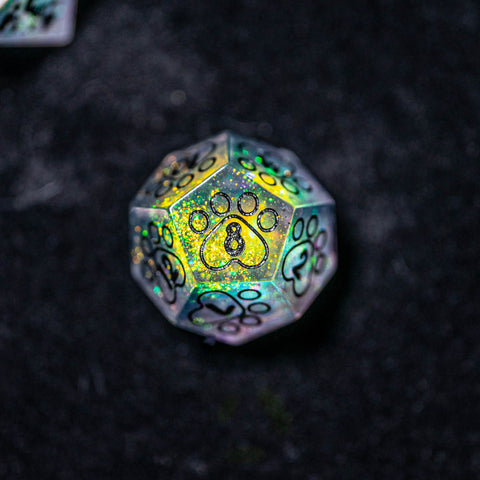 URWizards Dnd Resin Aurora Glitter Engraved Dice Set Meow Style - Urwizards