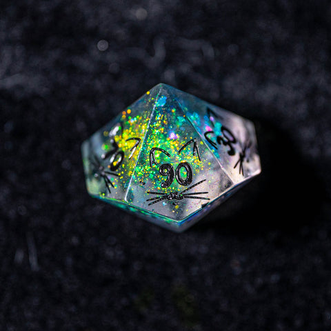 URWizards Dnd Resin Aurora Glitter Engraved Dice Set Meow Style - Urwizards