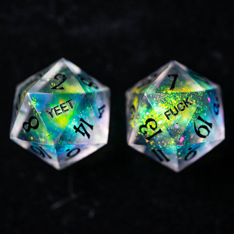 URWizards Dnd Resin Aurora Glitter Engraved Dice Set YEET & F*CK - Urwizards