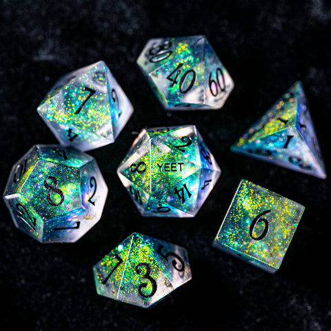 URWizards Dnd Resin Aurora Glitter Engraved Dice Set YEET & F*CK - Urwizards