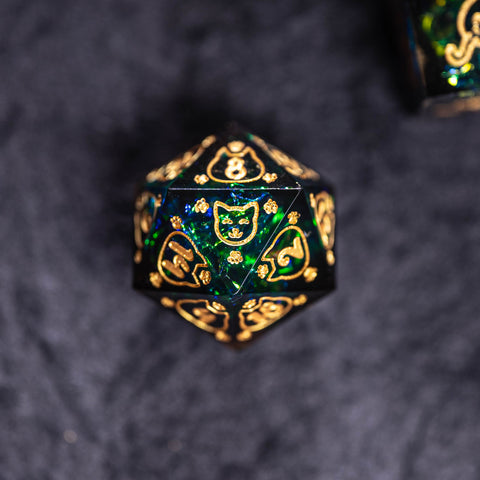URWizards Dnd Resin Dark Glitter Engraved Dice Set Meow Style - Urwizards