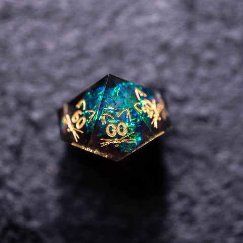 URWizards Dnd Resin Dark Glitter Engraved Dice Set Meow Style - Urwizards