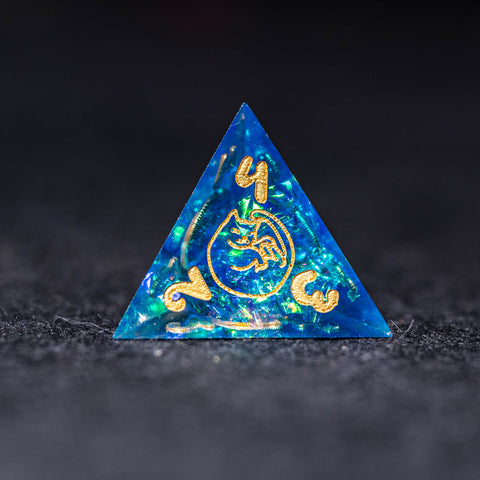 URWizards Dnd Resin Blue Glitter Engraved Dice Set Meow Style - Urwizards