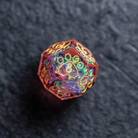 URWizards Dnd Resin Pink Glitter Engraved Dice Set Meow Style - Urwizards
