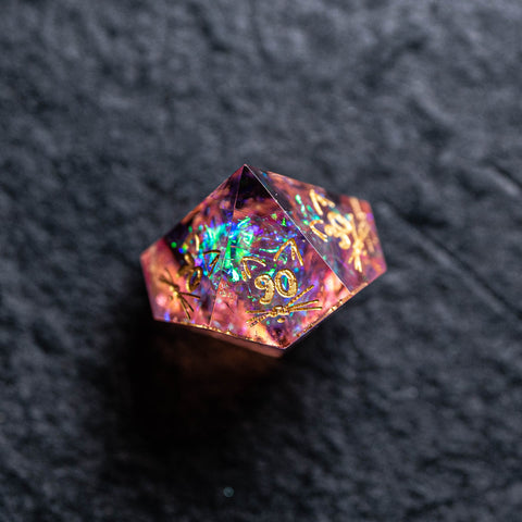 URWizards Dnd Resin Pink Glitter Engraved Dice Set Meow Style - Urwizards