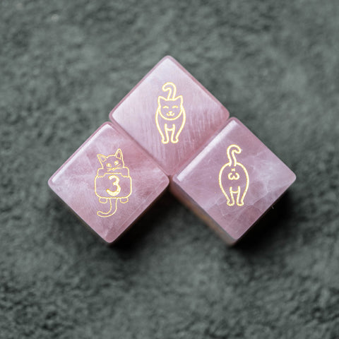 URWizards Dnd Engraved Rose Quartz Dice Set Meow Style - Urwizards
