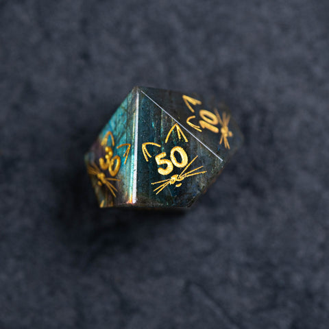 URWizards Dnd Engraved Labradorite Dice Set Meow Style - Urwizards