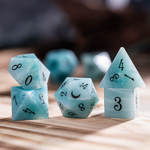 URWizards Dnd Amazonite Engraved Dice Set Moon Style - Urwizards
