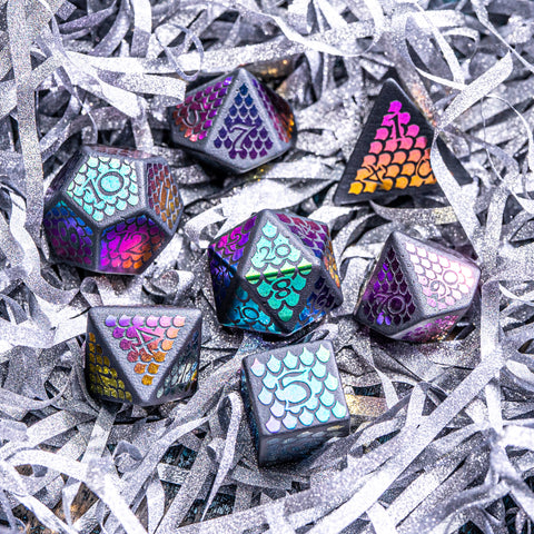 URWizards Hematite Raised Plating Dice Set Scales of Dragon - Urwizards