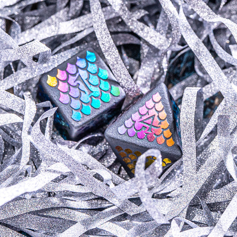 URWizards Hematite Raised Plating Dice Set Scales of Dragon - Urwizards