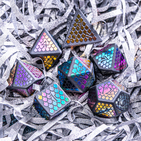 URWizards Hematite Raised Plating Dice Set Scales of Dragon - Urwizards