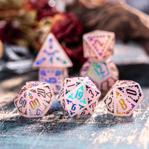 URWizards Rose Quartz Raised Plating Number Dice Set Ancient Style - Urwizards