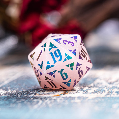URWizards Rose Quartz Raised Plating Number Dice Set Ancient Style - Urwizards