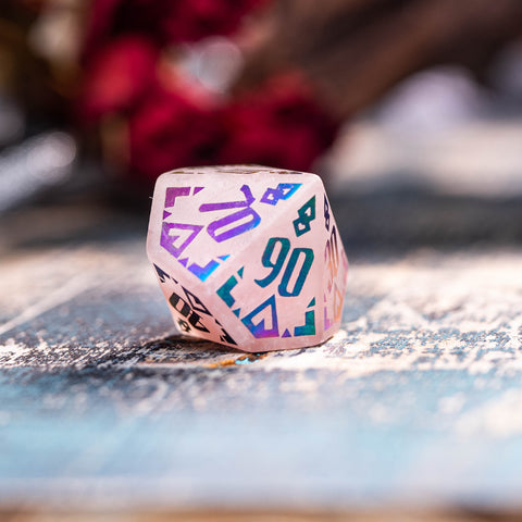 URWizards Rose Quartz Raised Plating Number Dice Set Ancient Style - Urwizards