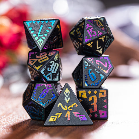 URWizards Obsidian Raised Plating Number Dice Set Ancient Style - Urwizards