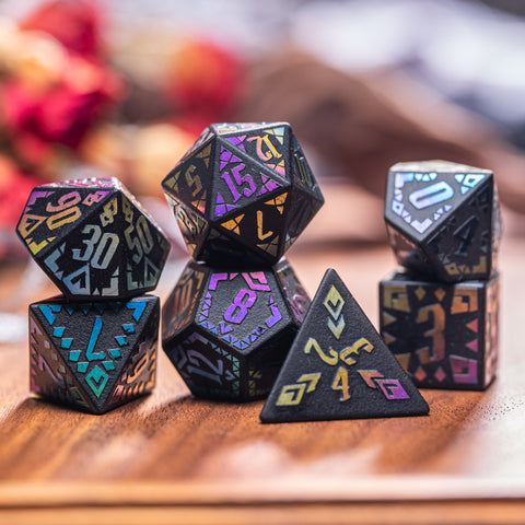 URWizards Obsidian Raised Plating Number Dice Set Ancient Style - Urwizards