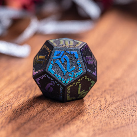 URWizards Obsidian Raised Plating Number Dice Set Ancient Style - Urwizards