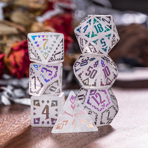 URWizards Clear Quartz Raised Plating Number Dice Set Ancient Style - Urwizards