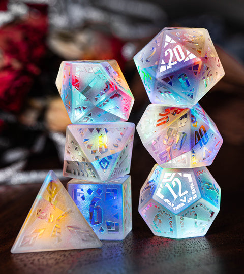 URWizards Dnd Engraved Dichroic Prism Glass Dice Set Ancient Style - Urwizards