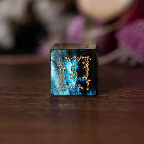 URWizards Dnd Labradorite Gemstone Engraved Dice Set Plant Vine Style - Urwizards