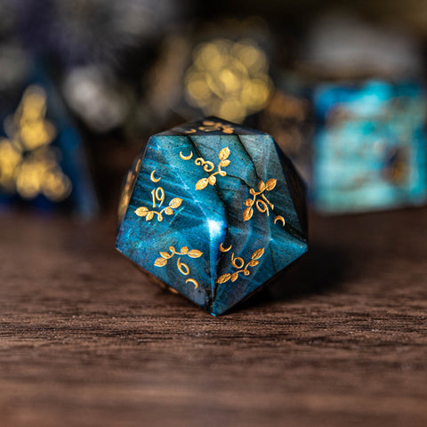 URWizards Dnd Labradorite Gemstone Engraved Dice Set Plant Vine Style - Urwizards