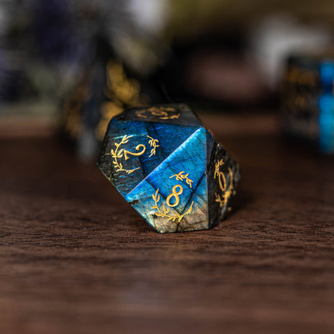 URWizards Dnd Labradorite Gemstone Engraved Dice Set Plant Vine Style - Urwizards