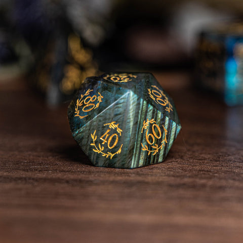 URWizards Dnd Labradorite Gemstone Engraved Dice Set Plant Vine Style - Urwizards