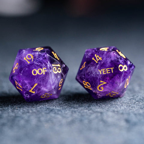 URWizards Dnd Amethyst Gemstone Engraved Dice Set YEET & OOF - Urwizards