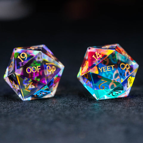 URWizards Dnd Dichroic Prism Glass Dice Set YEET & OOF - Urwizards