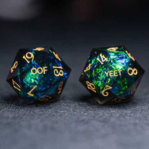 URWizards Dnd Resin Dark Glitter Engraved Dice Set YEET & OOF - Urwizards