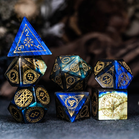 URWizards Dnd Engraved Labraodrite Dice Set Nordic Style - Urwizards
