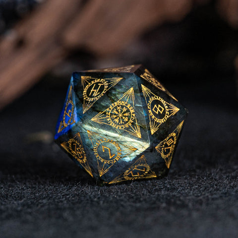 URWizards Dnd Engraved Labradorite D20 Dice Nordic Style - Urwizards