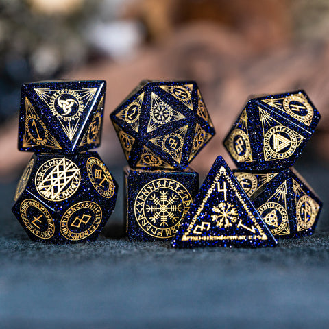 URWizards Dnd Engraved Blue Sandstone Dice Set Nordic Style - Urwizards