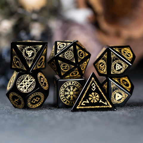 URWizards Dnd Engraved Obsidian Dice Set Nordic Style - Urwizards