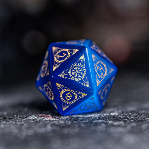 URWizards Dnd Engraved Blue Cat's Eye Stone Dice Set Nordic Style - Urwizards