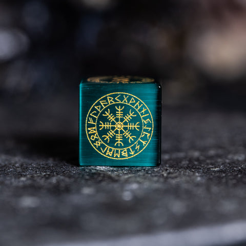URWizards Dnd Engraved Teal Green Cat's Eye Stone Dice Set Nordic Style - Urwizards