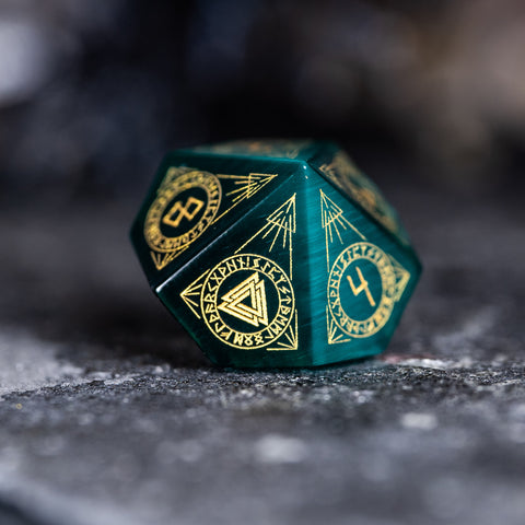 URWizards Dnd Engraved Teal Green Cat's Eye Stone Dice Set Nordic Style - Urwizards