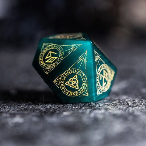 URWizards Dnd Engraved Teal Green Cat's Eye Stone Dice Set Nordic Style - Urwizards