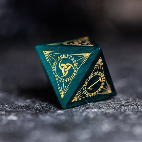 URWizards Dnd Engraved Teal Green Cat's Eye Stone Dice Set Nordic Style - Urwizards