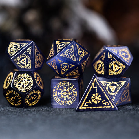 URWizards Dnd Engraved Purple Cat's Eye Stone Dice Set Nordic Style - Urwizards