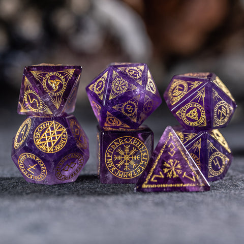 URWizards Dnd Engraved Amethyst Dice Set Nordic Style - Urwizards