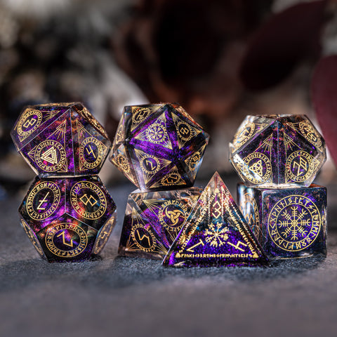 URWizards Dnd Resin Purple Aurora Engraved Dice Set Nordic Style - Urwizards