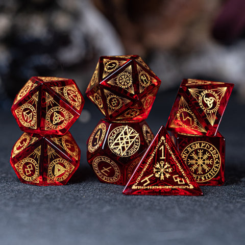 URWizards Dnd Engraved Garnet Galss Dice Set Nordic Style - Urwizards