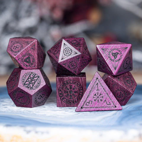 URWizards Dnd Engraved Purpleheart Wood Dice Set Nordic Style - Urwizards