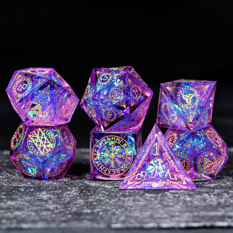 URWizards Dnd Resin Purple Glitter Engraved Dice Set Nordic Style - Urwizards