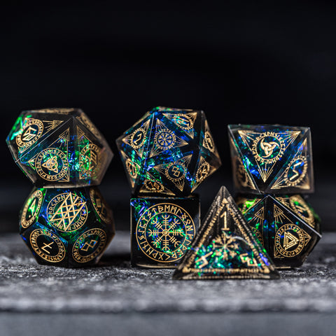 URWizards Dnd Resin Dark Glitter Engraved Dice Set Nordic Style - Urwizards