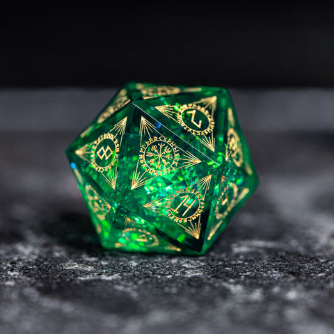 URWizards Dnd Resin Green Glitter Engraved Dice Set Nordic Style - Urwizards