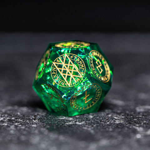 URWizards Dnd Resin Green Glitter Engraved Dice Set Nordic Style - Urwizards